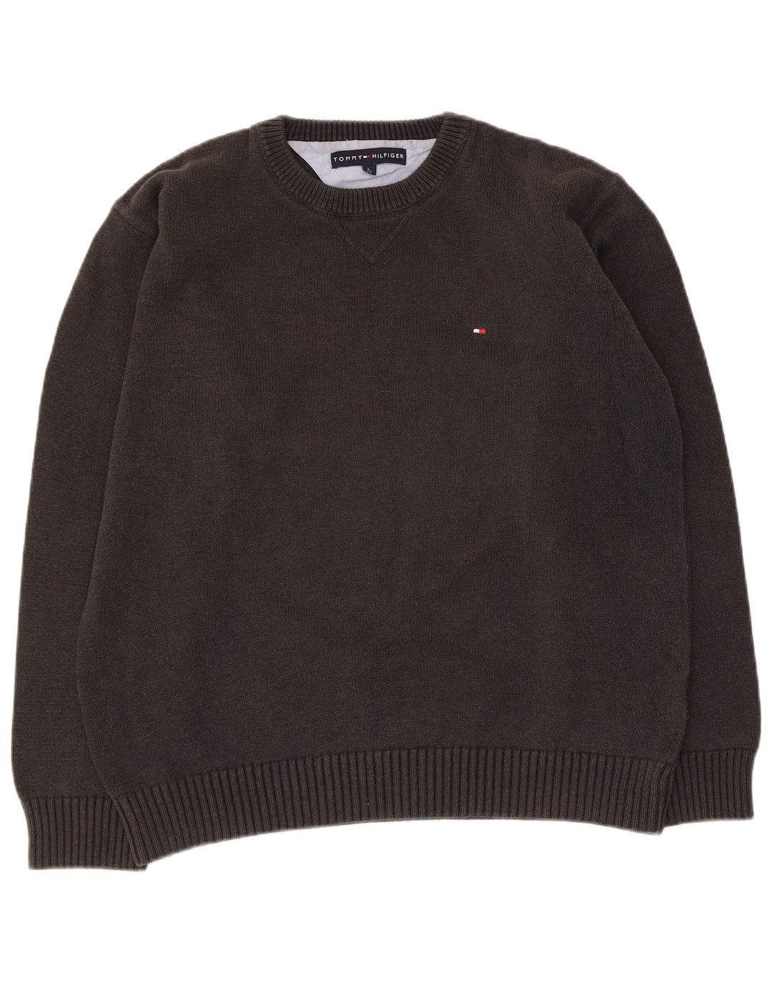 Tommy Hilfiger Herren-Pullover mit Rundhalsausschnitt, groß, graue Baumwolle