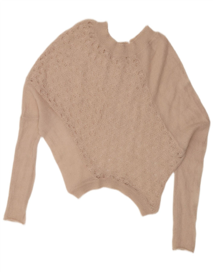 VINTAGE Übergroßer Damen-Pullover mit U-Boot-Ausschnitt, UK 16, Größe L, Beige