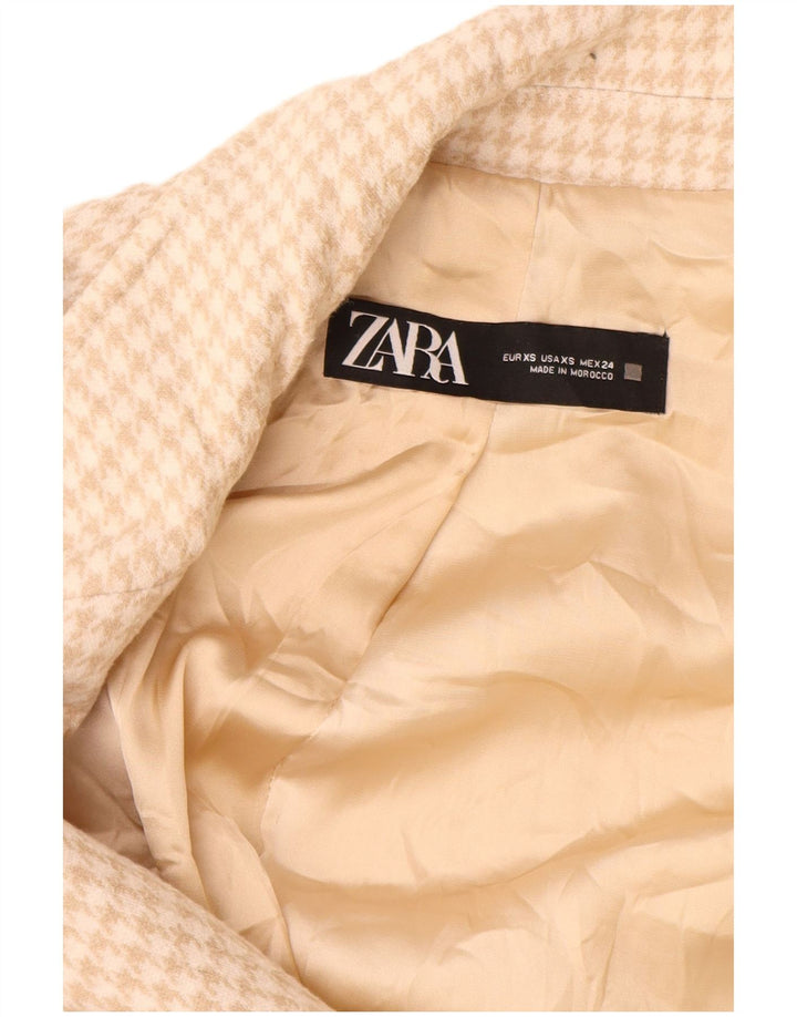 Zara Damen 2-Knopf-Blazer in Übergröße, Gr. 6, XS, beige Hahnentrittmuster