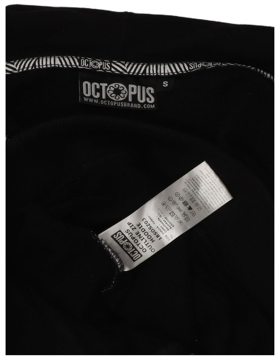 Octopus Herren-Kapuzenpullover mit grafischem Reißverschluss, Größe S, Schwarz, Baumwolle