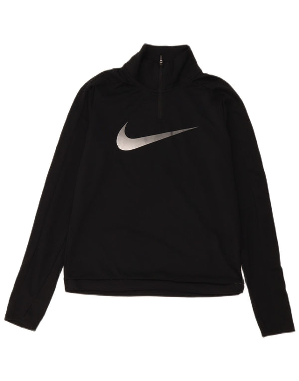 Nike Womens Dri Fit Zip Neck Pullover Trainingsanzug Top UK 10 Small Schwarz