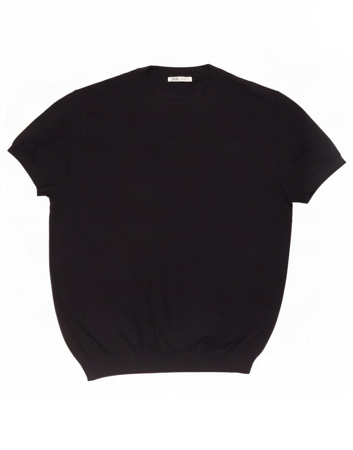 Zara Herren T-Shirt Top Medium Marineblau Viskose