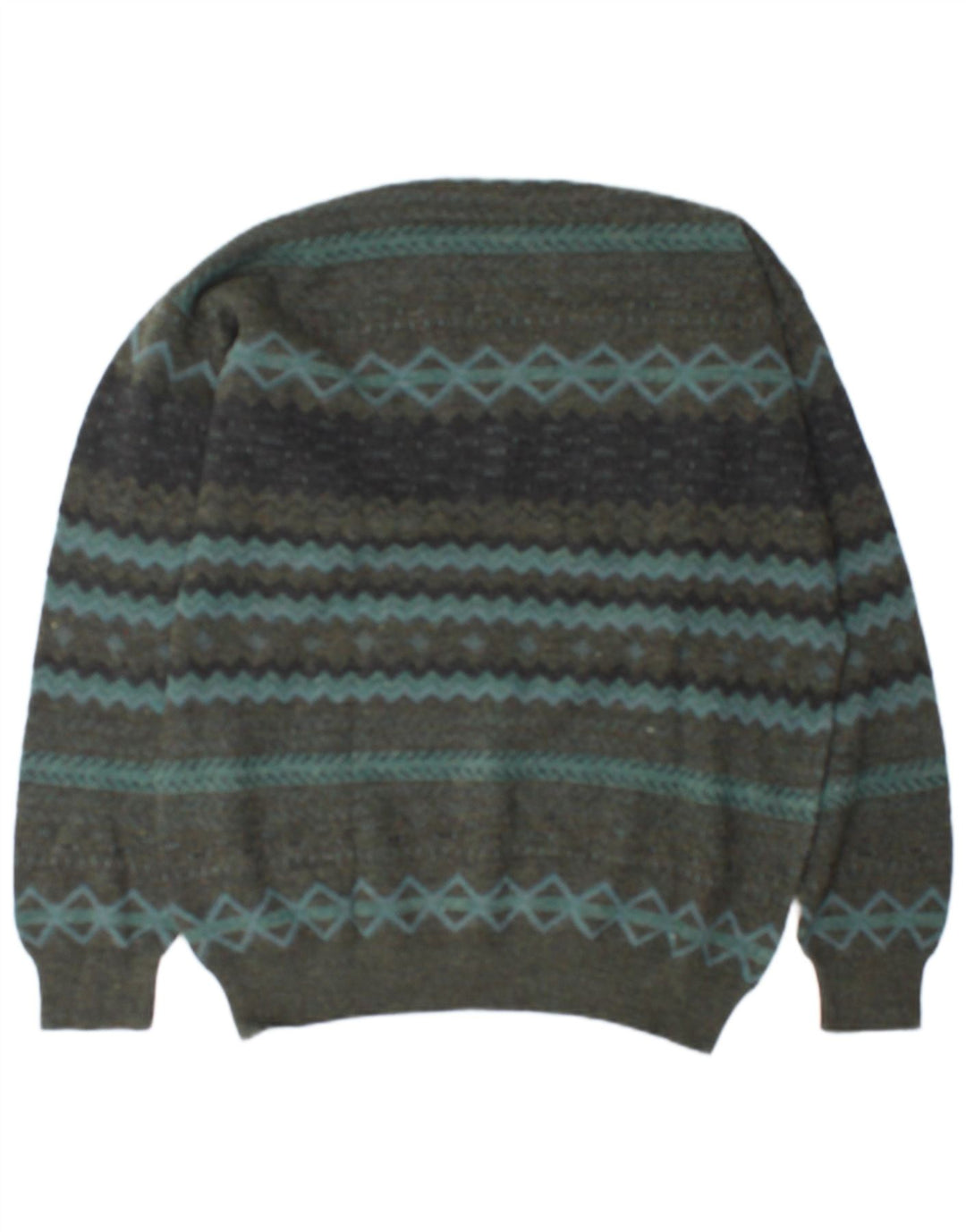 Rodes Herren-Pullover mit V-Ausschnitt, XL, grüne, geometrische Wolle
