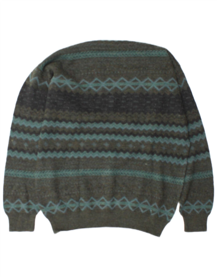 Rodes Herren-Pullover mit V-Ausschnitt, XL, grüne, geometrische Wolle