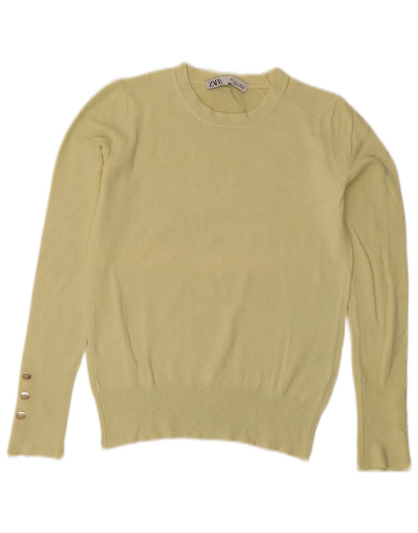 Zara Damen Crop Crew Neck Pullover Pullover UK 10 Small Gelb