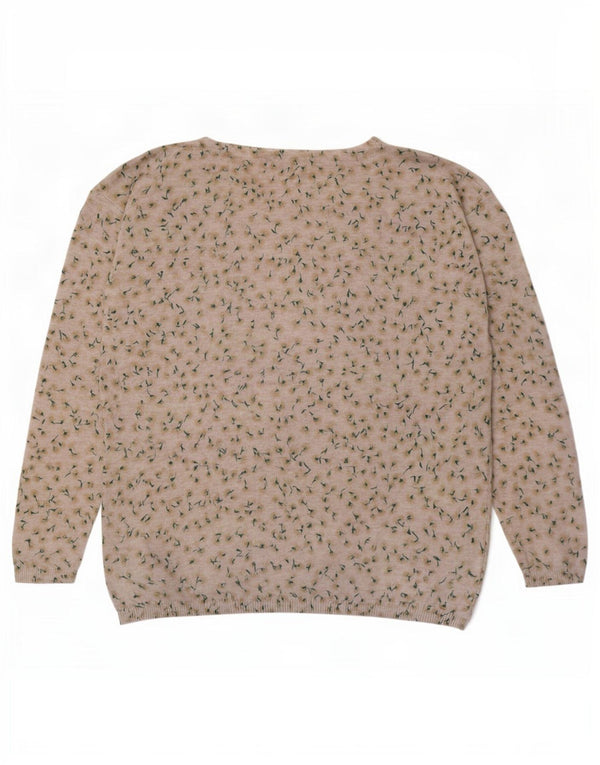 Fat Face Damen-Pullover mit U-Boot-Ausschnitt, UK 12, mittelbeige, geblümte Baumwolle