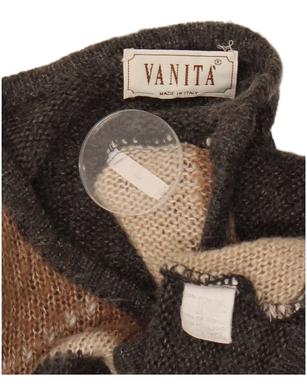 VINTAGE Damen-Pullover mit U-Boot-Ausschnitt, Gr. 16, groß, grau, geometrisch