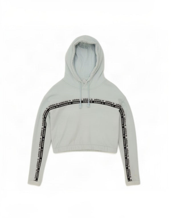 Adidas Damen Crop Graphic Hoodie Pullover UK 6 XS Blau Colourblock Baumwolle