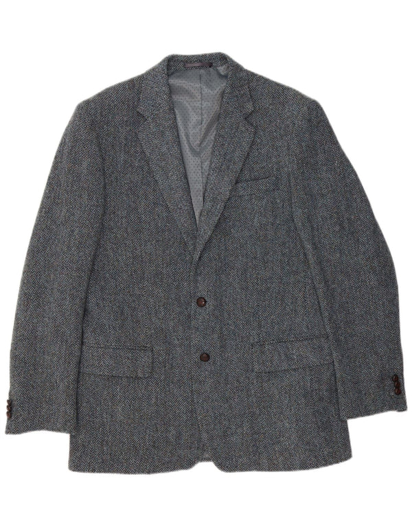 Harris Tweed Herren-Blazer mit 2 Knöpfen, UK 40, großes blaues Fischgrätenmuster