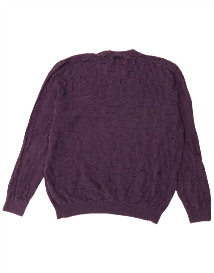 HUGO BOSS Herren-Pullover mit Rundhalsausschnitt, 2XL, lila, geometrische Baumwolle