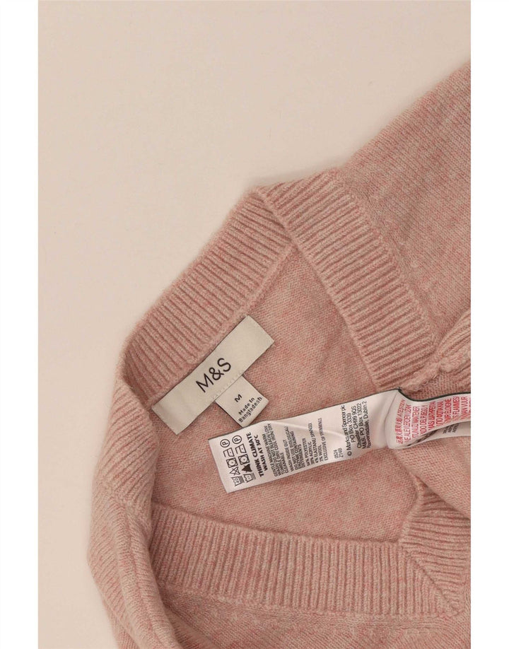 Marks & Spencer Damen-Pullover mit V-Ausschnitt, UK 14, Mittelrosa, Polyester