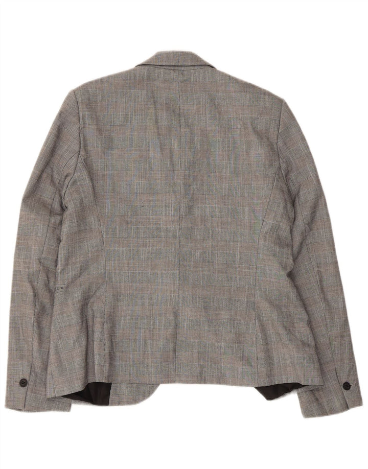 Zara Damen-Blazerjacke mit 1 Knopf, EU 42, großes grau kariertes Polyester