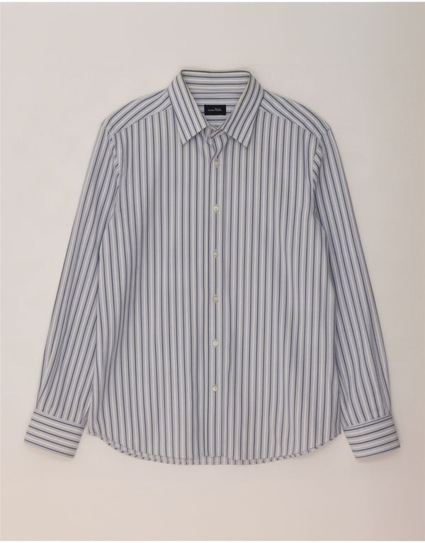 Massimo Dutti Mens Shirt Size 44 Large Blue Striped Cotton