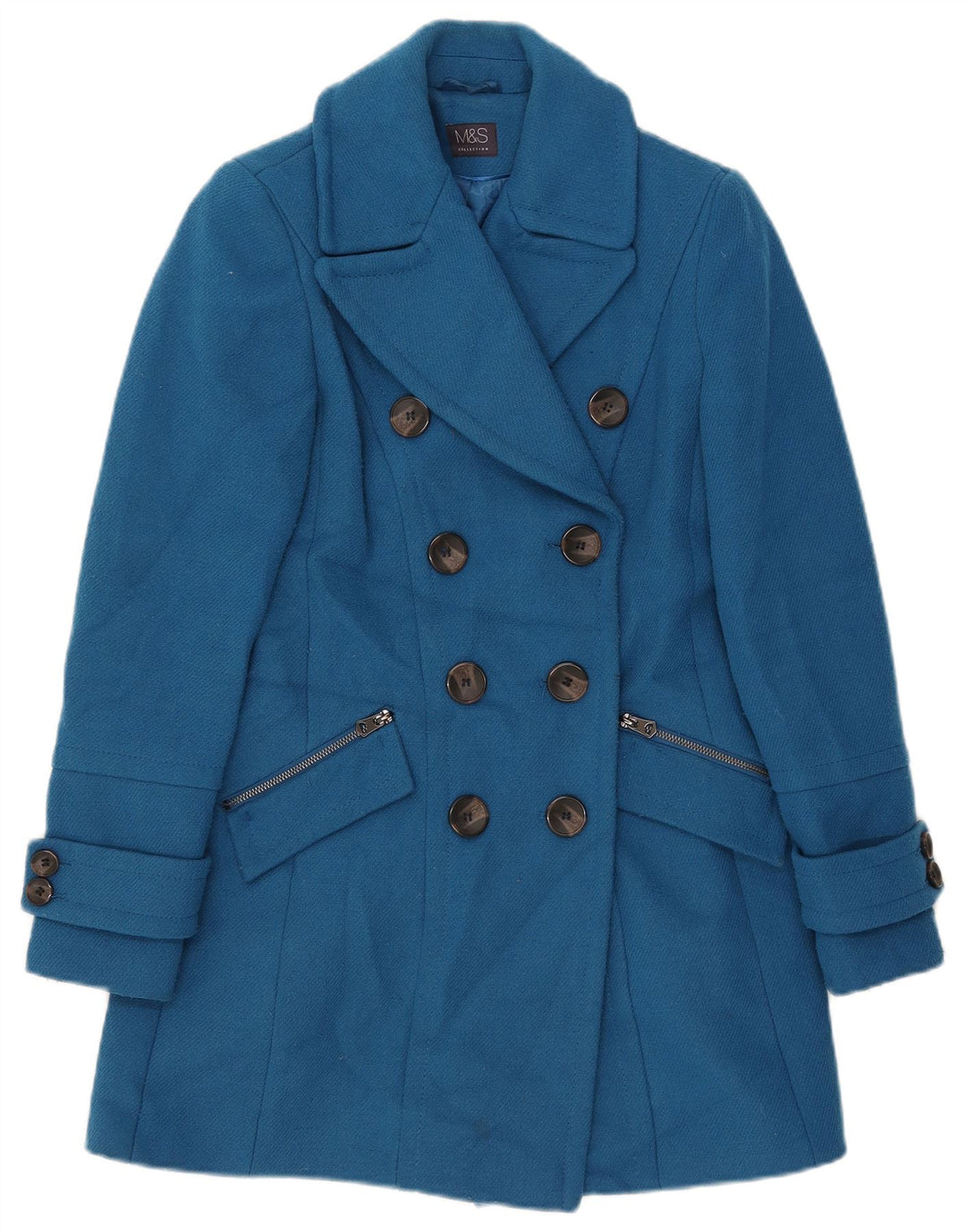 Marks & Spencer Zweireihiger Damenmantel UK 6 XS Blau Polyester