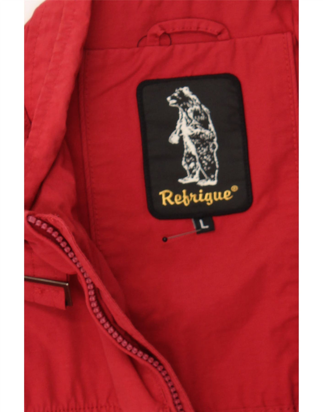 REFRIGUE Mens Bomber Jacket UK 40 Large Red Cotton Vintage Refrigue and Second-Hand Refrigue from Messina Hembry 