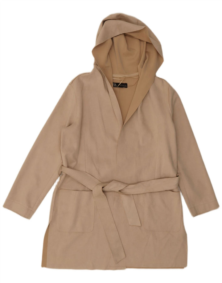 Zara Damen Kapuzenmantel UK 14 Medium Beige Polyester