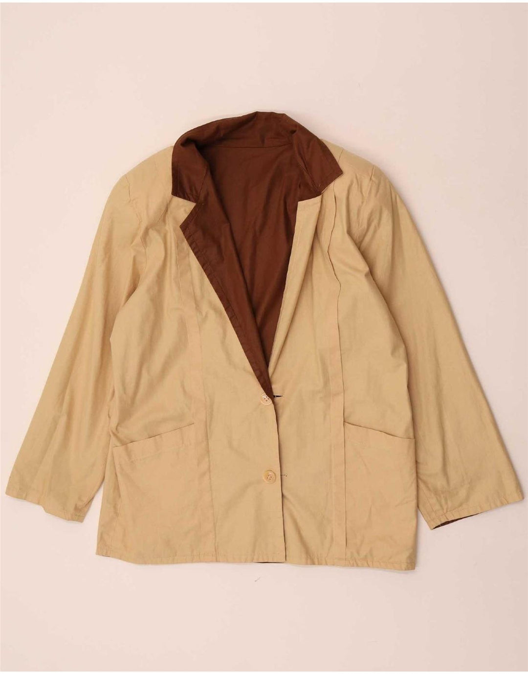 Vintage Damen 2-Knopf-Blazer-Jacke, UK 16, groß, braun, Farbblock
