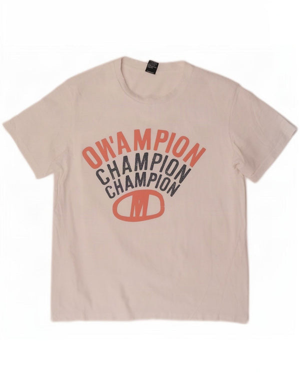 Champion Mens Graphic T-Shirt Top Medium White