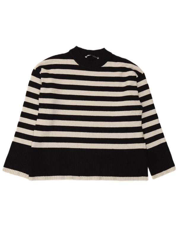 Zara Damen-Pullover mit Rundhalsausschnitt, UK 14, mittlere marineblaue gestreifte Viskose