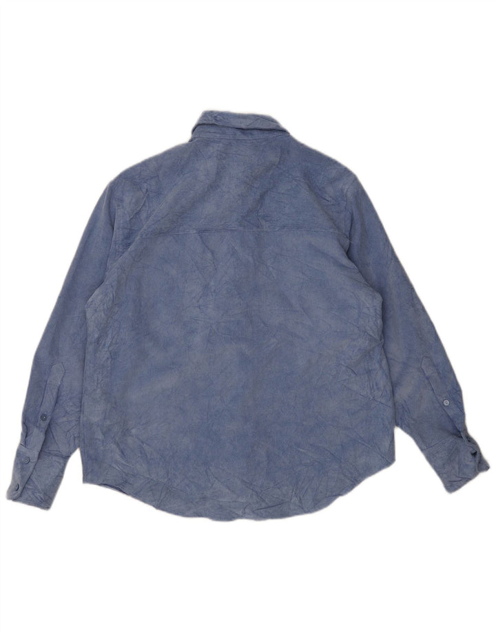 Zara Damen Fleece-Hemd UK 14 Mittelblaues Batik-Polyester