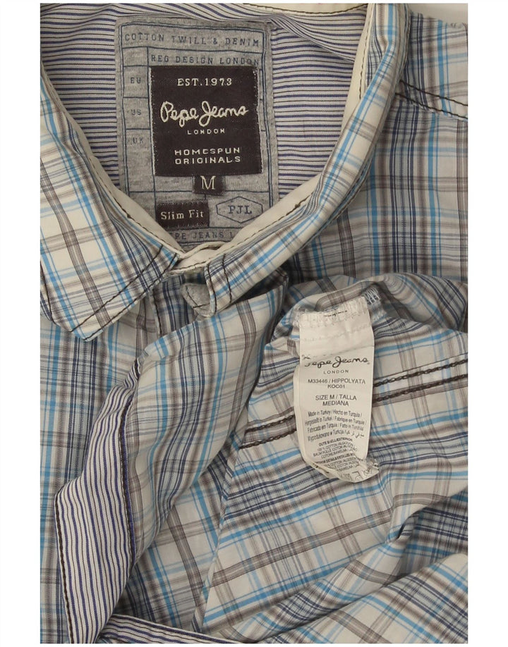 PEPE Jeans Herren Slim Fit Kurzarmhemd Mittelblau karierte Baumwolle