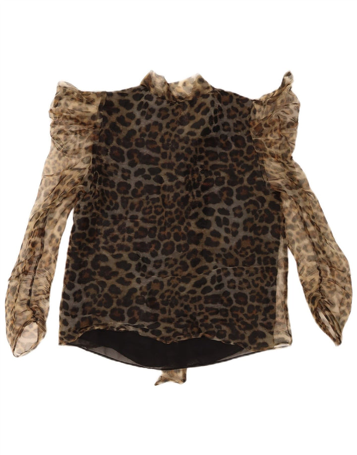Zara Damen-Blusenoberteil, Gr. 40, klein, braun, mit Tiermuster
