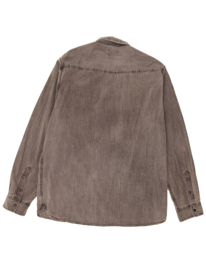 Zara Herren-Jeanshemd mit normaler Passform, XL, graue Baumwolle