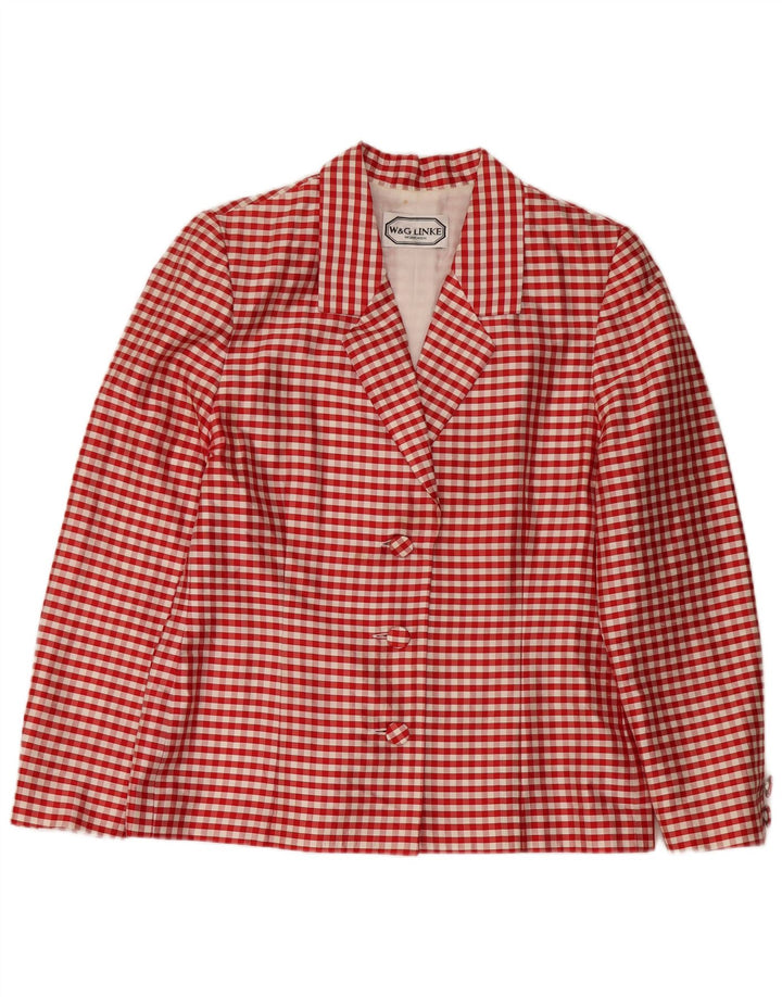 VINTAGE Womens 3 Button Blazer Jacket UK 14 Medium Red Gingham Viscose