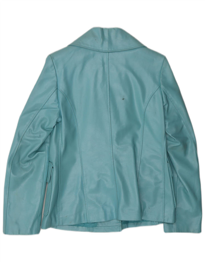 VINTAGE Damen Lederjacke UK 10 Kleines blaues Leder