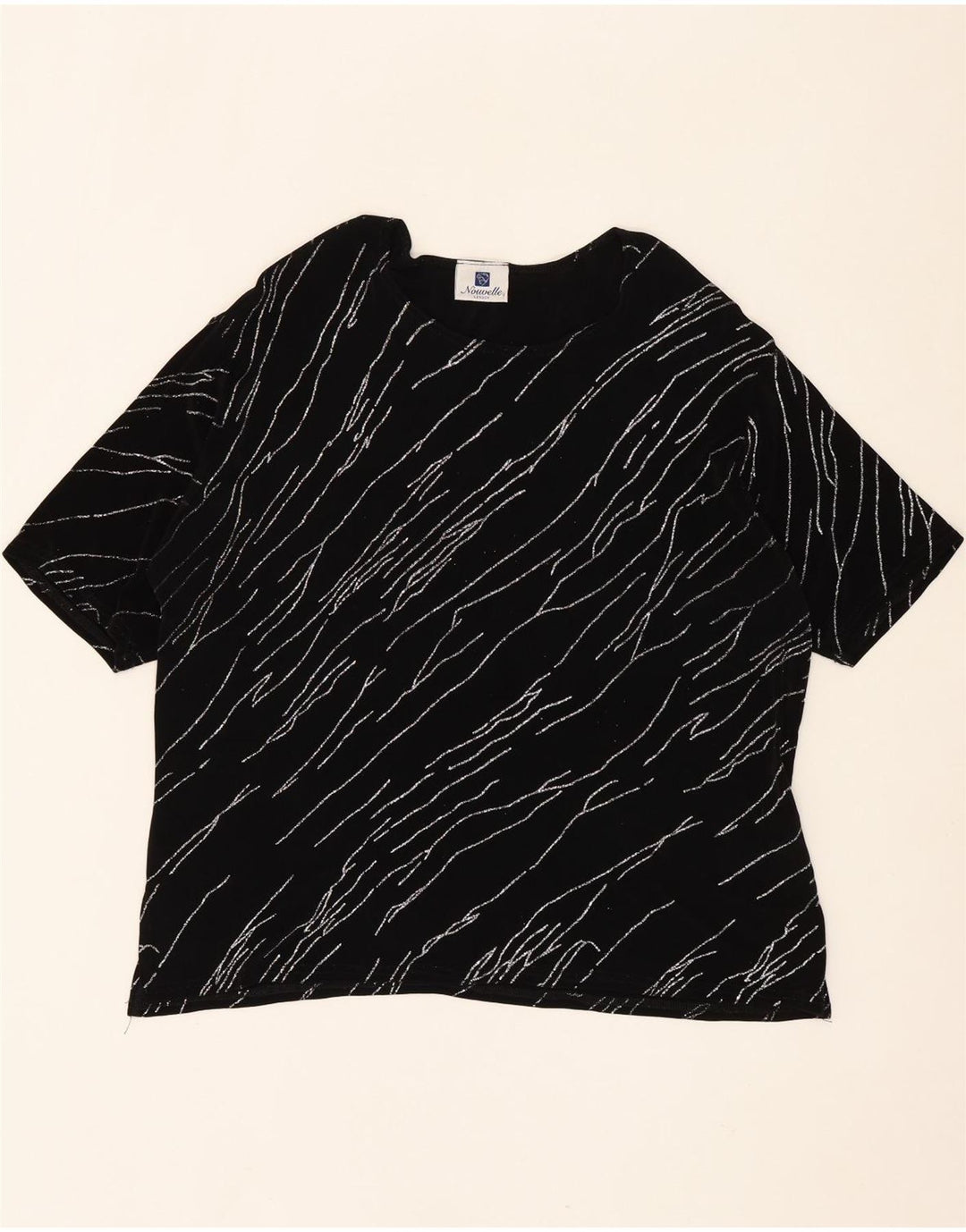 VINTAGE Womens Blouse Top UK 16 Large Black Pinstripe Acetate Vintage Vintage and Second-Hand Vintage from Messina Hembry 