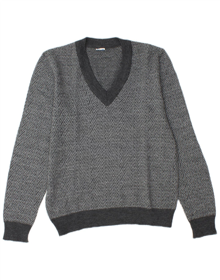 ALMIRA Herren-Pullover mit V-Ausschnitt, klein, grau, Chevron