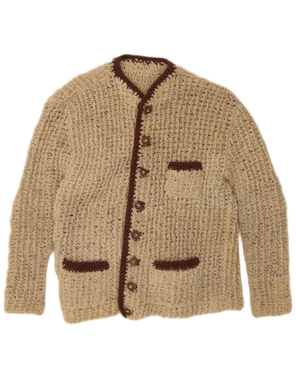 Vintage Damen Cardigan Pullover UK 14 Mittelbeige Farbblock