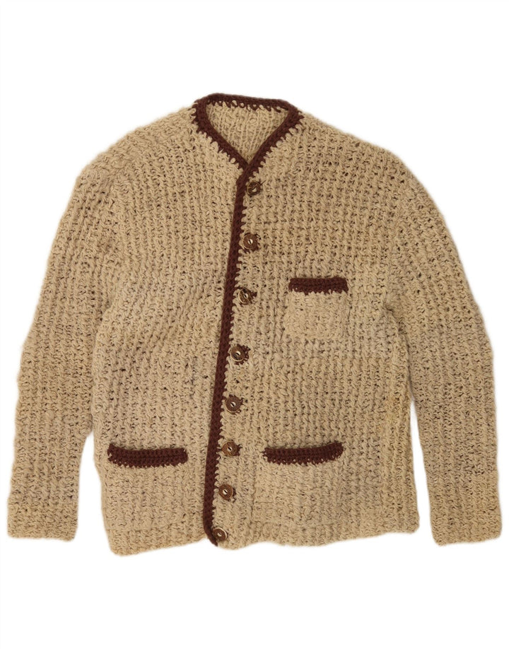 Vintage Damen Cardigan Pullover UK 14 Mittelbeige Farbblock