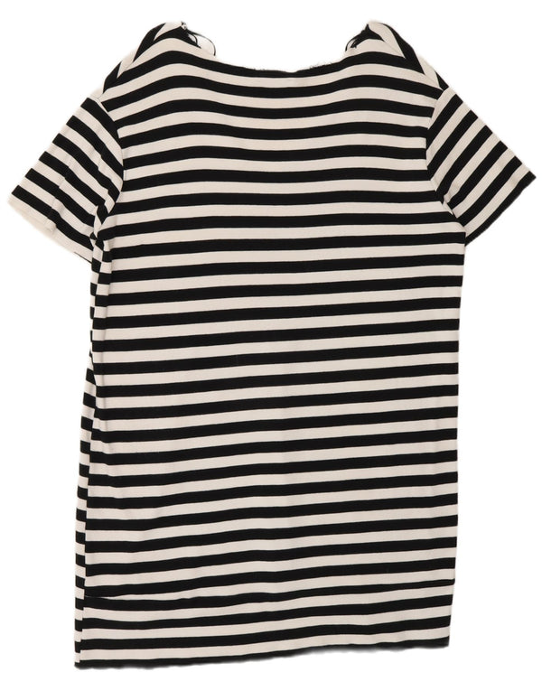 Zara Damen T-Shirt-Kleid UK 16 Große weiß gestreifte Baumwolle