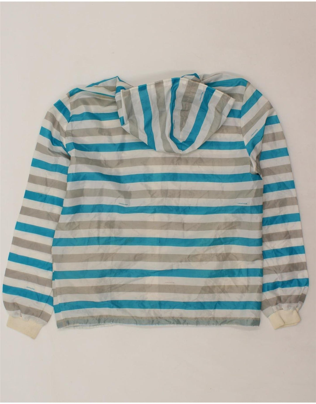 INVICTA Mens Hooded Rain Jacket UK 40 Large Blue Striped Polyester Vintage Invicta and Second-Hand Invicta from Messina Hembry 