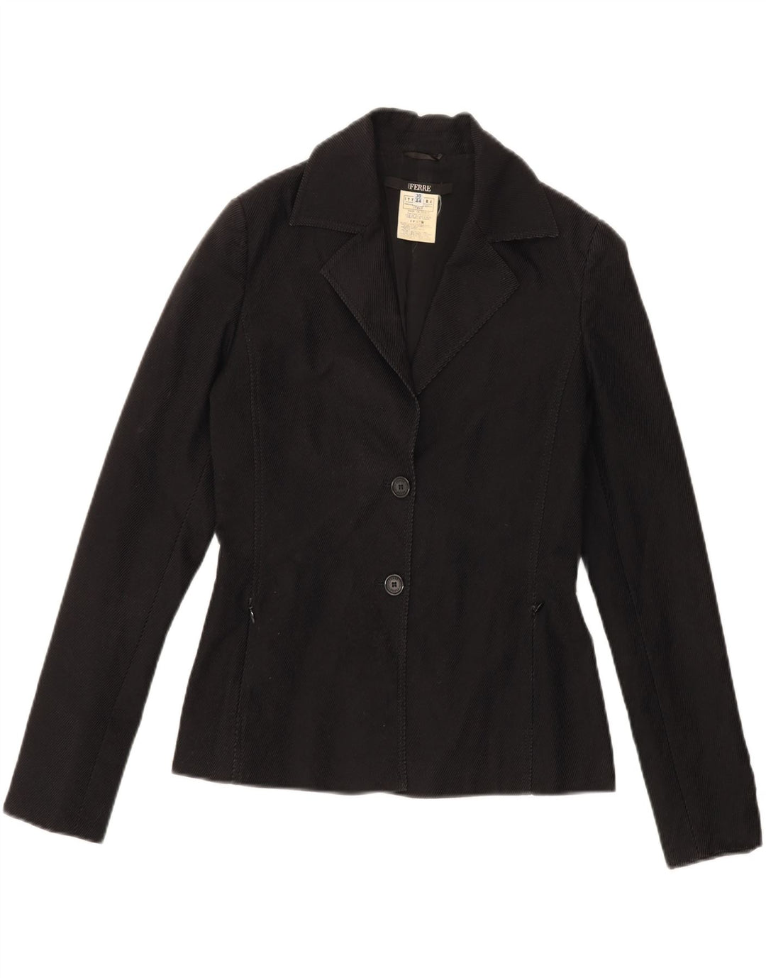 FERRE Womens 2 Button Blazer Jacket IT 44 Medium Black Pinstripe Cotton Vintage Ferre and Second-Hand Ferre from Messina Hembry 