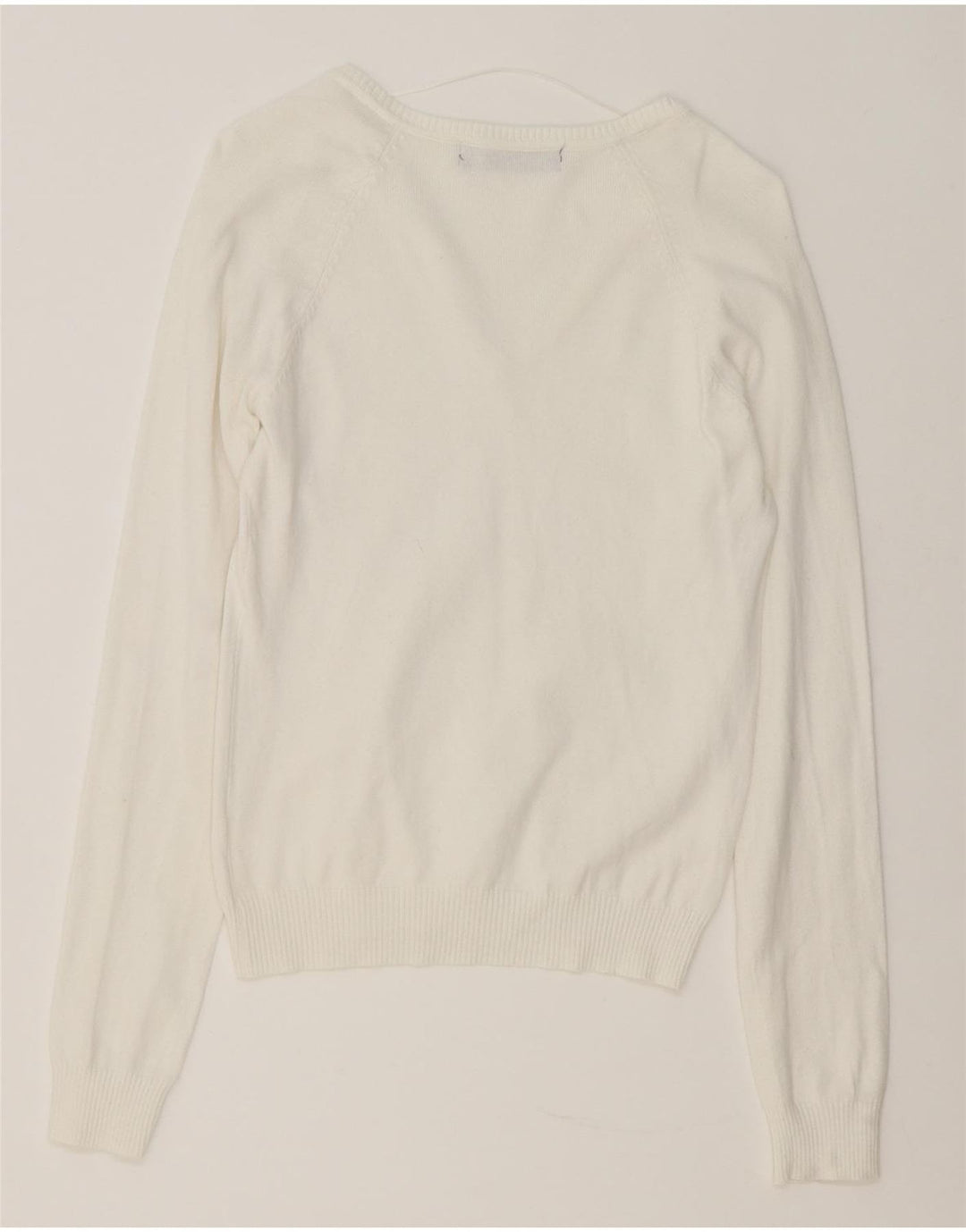 Zara Damen-Pullover mit V-Ausschnitt, UK 12, mittelweiße Baumwolle