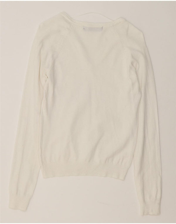 Zara Damen-Pullover mit V-Ausschnitt, UK 12, mittelweiße Baumwolle