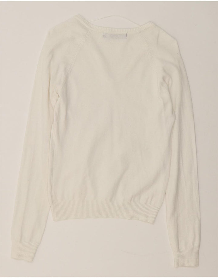Zara Damen-Pullover mit V-Ausschnitt, UK 12, mittelweiße Baumwolle