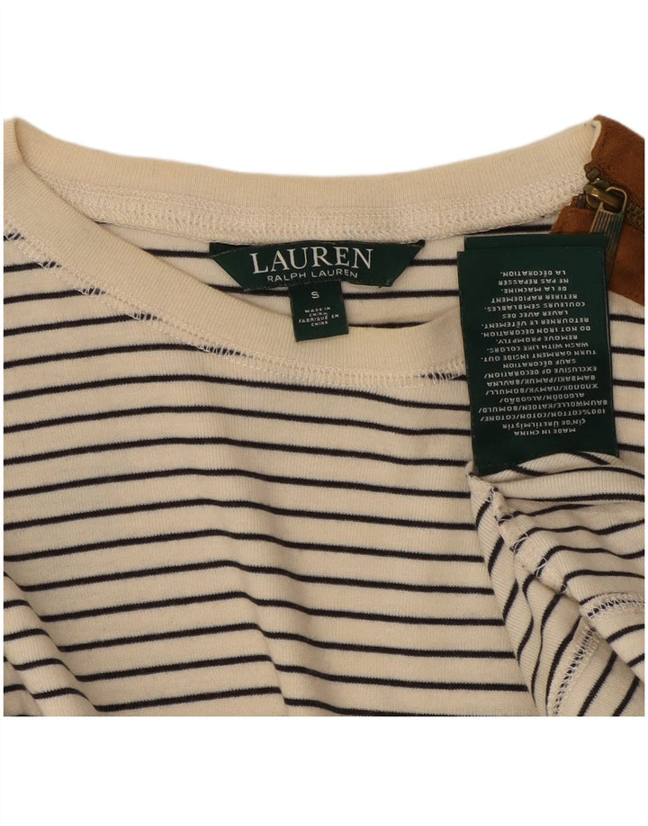 RALPH LAUREN Damen Top Langarm UK 10 Small Weiß gestreift Baumwolle