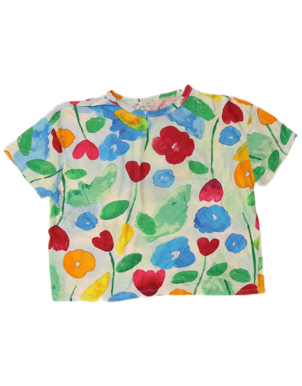 ZARA Damen Crop Graphic T-Shirt Top UK 10 Small Mehrfarbig geblümt