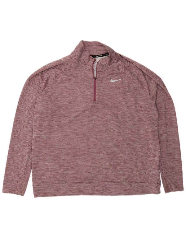 Nike Herren-Laufoberteil mit Reißverschluss und Halsausschnitt, langärmlig, XL, rot meliert, Polyester, Sport
