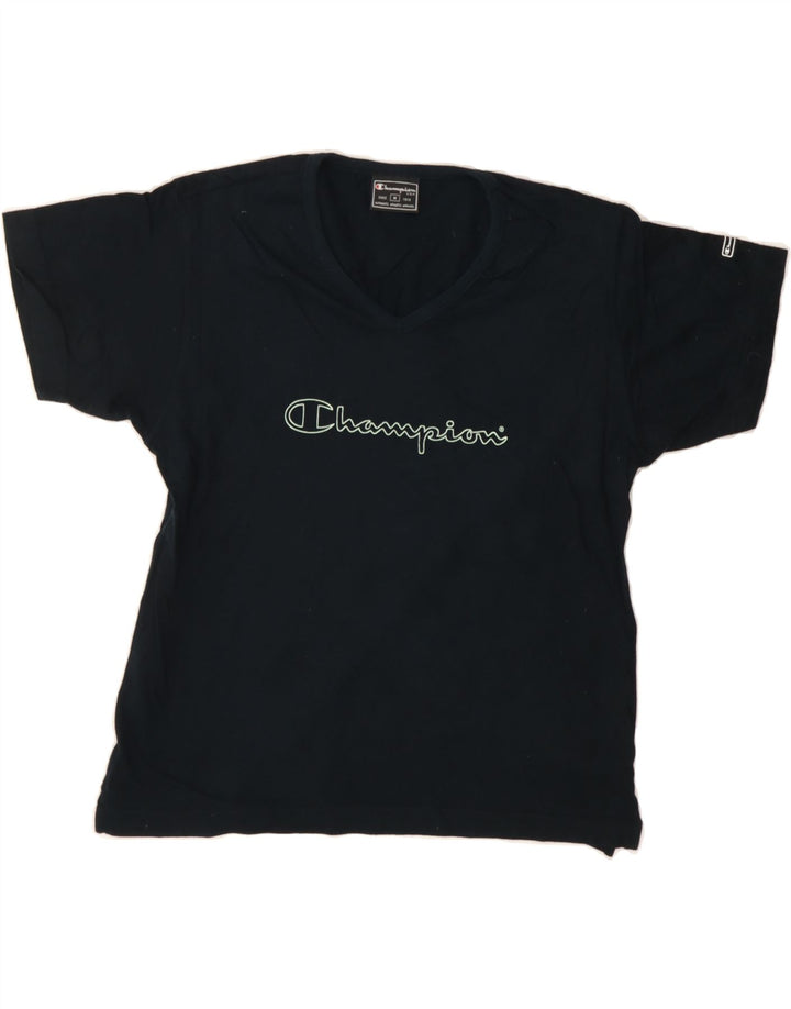 CHAMPION Womens Graphic T-Shirt Top UK 12 Medium Navy Blue Vintage Champion and Second-Hand Champion from Messina Hembry 