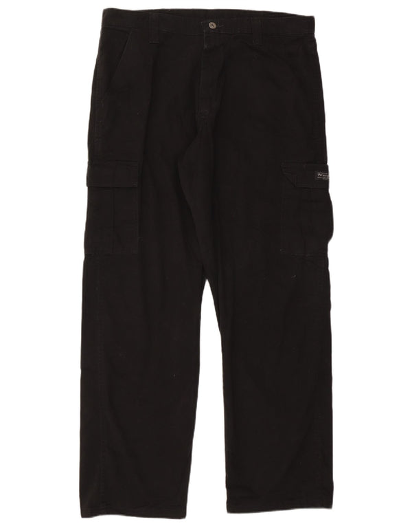 WRANGLER Mens Straight Cargo Trousers W36 L32  Black Cotton