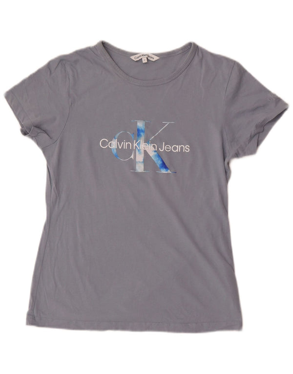 Calvin Klein Jeans Damen Grafik-T-Shirt-Oberteil UK 12 Mittelgraue Baumwolle