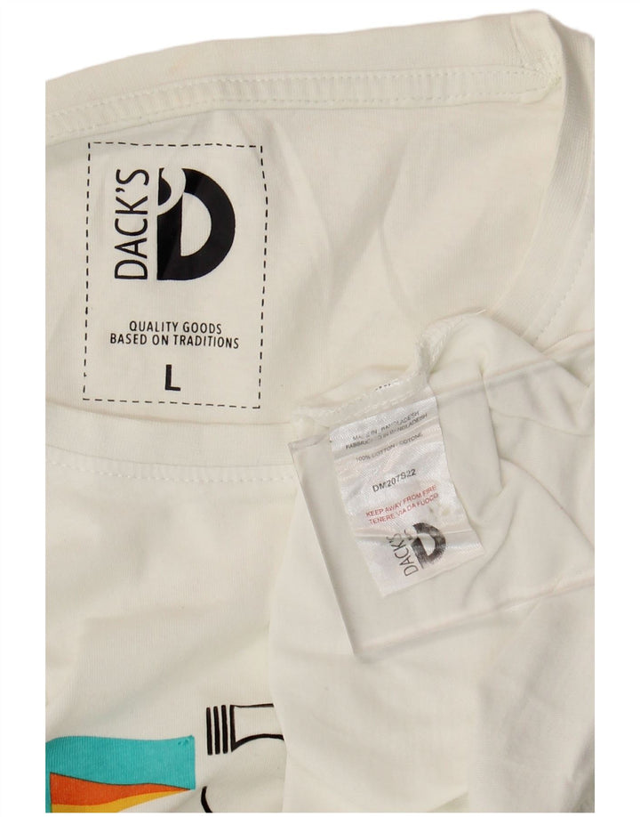 Dack's Herren-T-Shirt mit Grafik, Größe L, aus weißer Baumwolle
