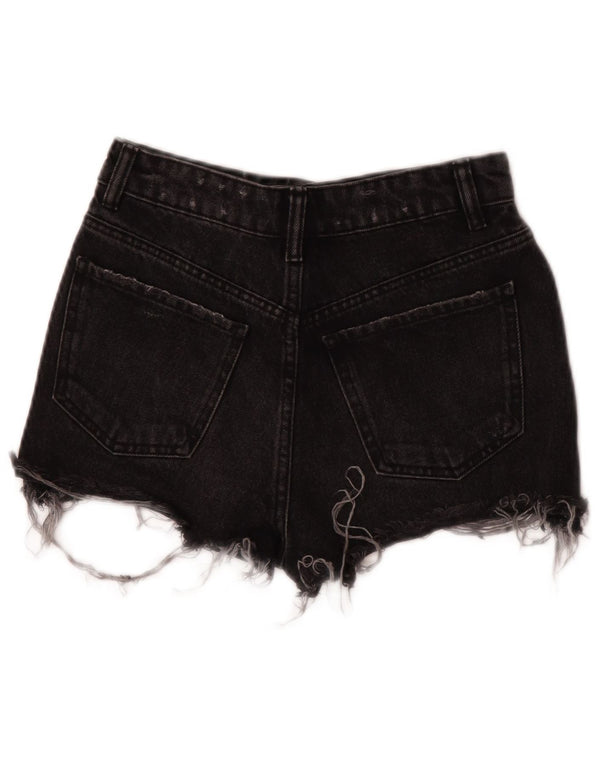 Zara Damen Distressed Denim Shorts EU 32 2XS W22 Schwarze Baumwolle