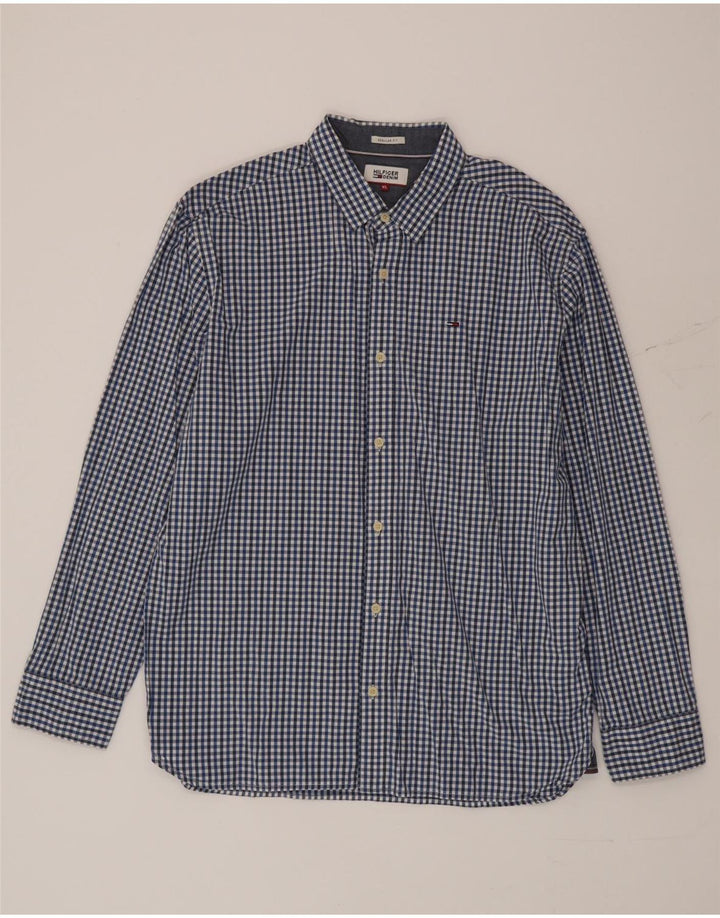 Tommy Hilfiger Herren-Hemd mit normaler Passform, XL, blaue Gingham-Baumwolle