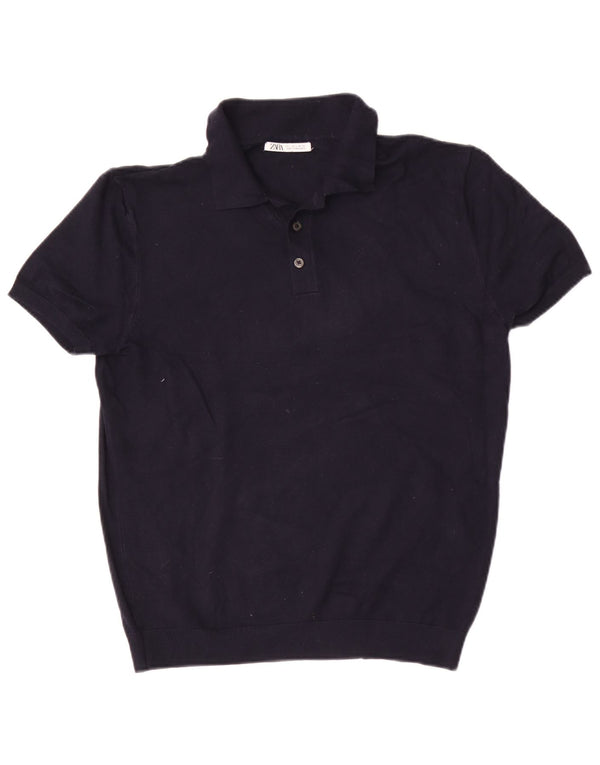 Zara Damen Poloshirt UK 14 Large Marineblau Viskose