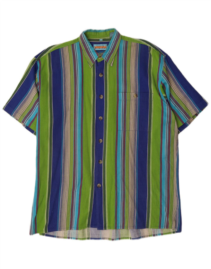 VINTAGE Herren-Kurzarmhemd, groß, mehrfarbig, gestreift, Baumwolle